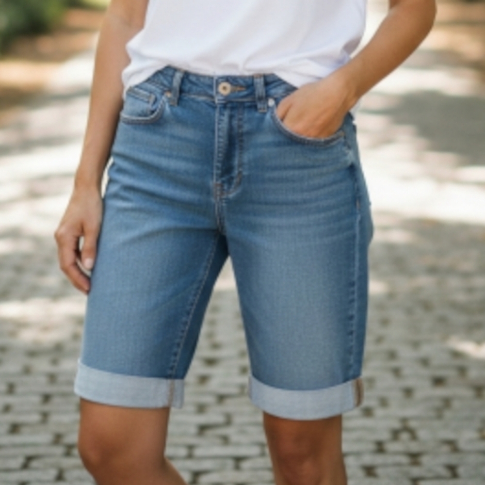 Dkny Light Blue Denim Bermuda Shorts